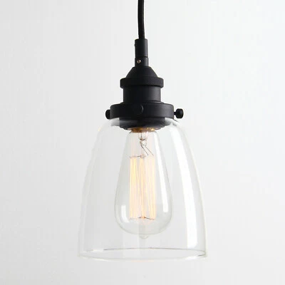 PERMO VINTAGE INDUSTRIAL BLACK CEILING PENDANT LIGHT 5.6" CLEAR GLASS LAMPSHADE - Image 1 of 4