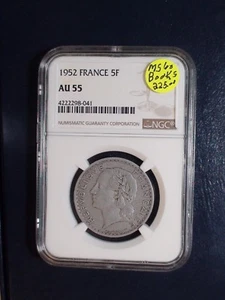 1952 France Five Francs NGC AU55 5F Coin PRICED TO SELL NOW! - Picture 1 of 4