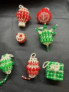 Vintage Lot of 7 Unique Hand Made Beads & Pearls Christmas Ornaments, Colorful - Picture 1 of 16