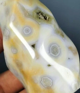 Raw NATURAL OCEAN JASPER QUARTZ agate Crystal Sphere Flame Madagascar - Picture 1 of 11