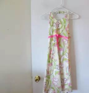 GIRLS WHITE PRINT HALTER DRESS, BACK ZIPPER, RARE EDITIONS -NWT -SIZE 14 - Picture 1 of 2