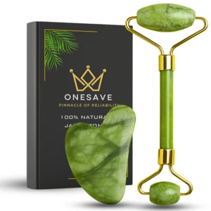 Natürlicher Jade Gesichtsroller Gua Sha Stein Set Gesichtsroller für Frauen Anti-Aging UK - Bild 1 von 8