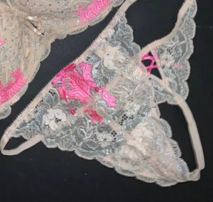 Victoria's Secret S,M THONG pink silver ivory crystallized VERY SEXY SEDUCTION - Picture 1 of 2