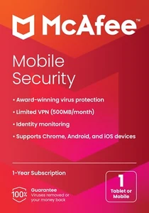 McAfee Mobile Security 2025 Plus 1 Device Unlimited VPN 1 Device 1 Year Retail - Picture 1 of 6