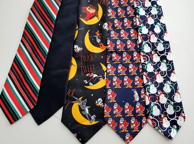 Lote de 5 Corbatas de Hombre 100% Seda 58" Looney Tunes Vacaciones y Halloween Navidad Foto 1 de 3