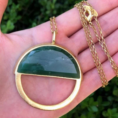 Collar MARCIA MORAN "Color Jade" Natural Verde Aventurina Chapado en Oro 28" Largo Foto 1 de 4