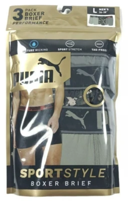 Nuevo paquete de 3 calzoncillos boxer elásticos Puma para hombre L Performance estilo deportivo verde negro Foto 1 de 4