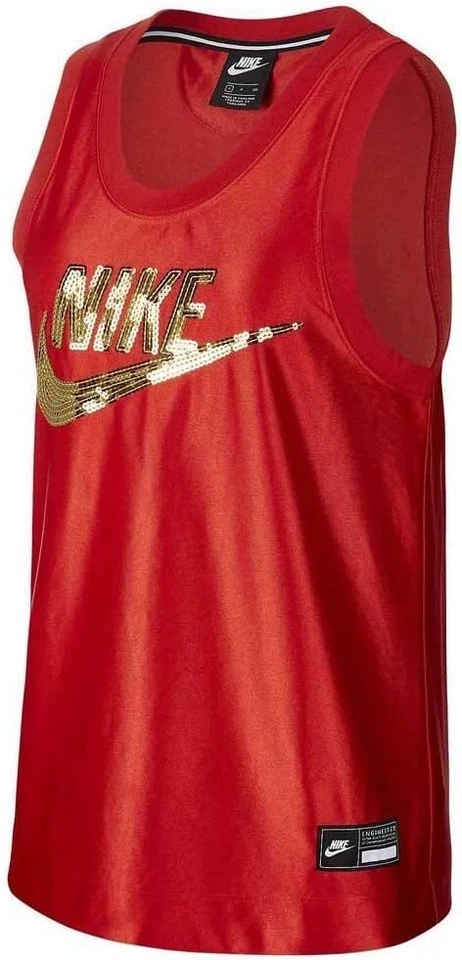Nike Women's NSW Jersey ICON Clash Tank Top Red Gold Logo Size S BV3038