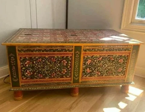 Unique Hand Carved Multicolored  Chest - Amazing Quality and Details! Very Heavy Cover