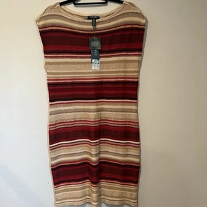 Nuevo con etiquetas Vestido Lauren Ralph Lauren Talla XL Rojo Rayas Lino Algodón Tejido Suroeste - Imagen 1 de 13