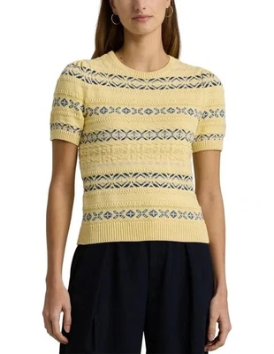 Suéter Lauren Ralph Lauren Fair Isle Algodón Forrado Amarillo Manga Corta Talla 2x Foto 1 de 4
