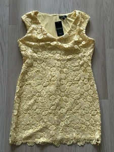 NWT Ralph Lauren Floral Lace Crochet Eyelet Yellow Lined Shift Dress 16P 16 - Picture 1 of 9