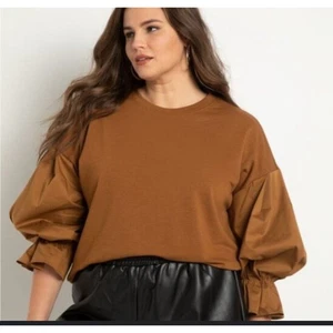 Eloquii Pullover Übergröße marineblau Rundhalsausschnitt Mixed Media Ärmel 26/28 3x 4x - Bild 1 von 8