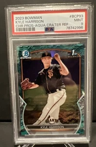 2023 Bowman Chrome Kyle Harrison 1st Bowman Aqua Crater Refractor #BCP-93 PSA 9 - Picture 1 of 2