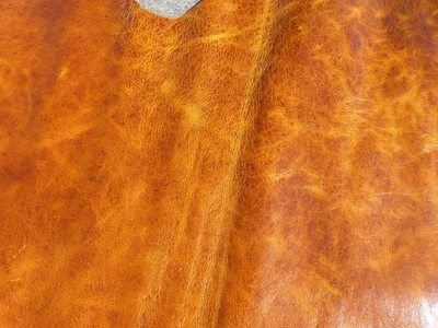 Genuine Camel leather hide Distressed Amber Orange smooth finish full bodied - Image 1 of 4