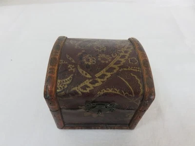 kleines Vintage Schmuckkästchen aus Holz mit Lederbesatz - Bild 1 von 4