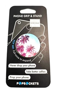 Popsocket Palm Trees Blue & White Tropical New on Card Universal Phone Grip - Picture 1 of 3
