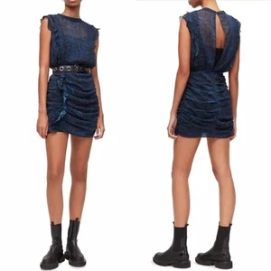 AllSaints Hali Tamora Mini Dress NEW Snake Print Women’s Size US 6 Blue $329 - Picture 1 of 7