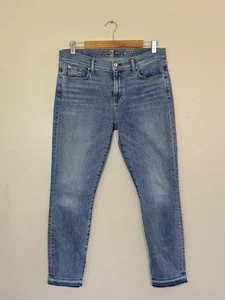 Jean ajustado al tobillo 7 For All Mankind para mujer talla 32 dobladillo crudo abertura lavado medio - Imagen 1 de 12