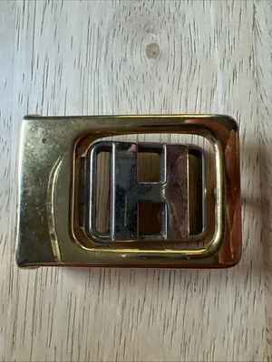 VTG OBI Monogram Initial Letter "H” Gold / Silver Tone Belt Buckle Made In Italy - Image 1 of 4