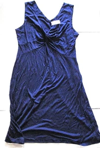 Damen ärmellos Twist Front festes Polyester V-Ausschnitt Tank Kleid blau, Größe L - Bild 1 von 3