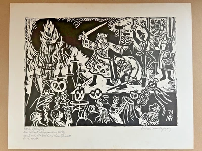 Marie Strieffler Landau Holzschnitt 1971 "Landau Sonntagszug" signiert - Bild 1 von 4