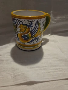 Taza de café vintage Cottura Imports pintada a mano hecha en Italia Fima Deruta Dragon - Imagen 1 de 5
