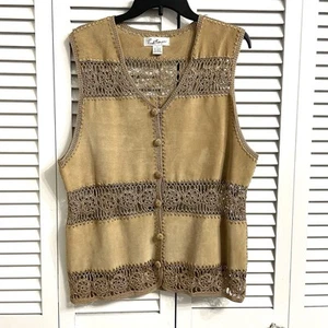 Chaleco Vintage Fred Thomas Gamuza Cuero Ganchillo Tostado Boho Festival Talla L - Imagen 1 de 11