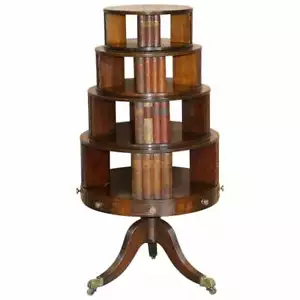 RESTORED REGENCY CIRCA 1810 REVOLVING MAHOGANY LIBRARY BOOKCASE WITH FAUX BOOKS - Picture 1 of 12