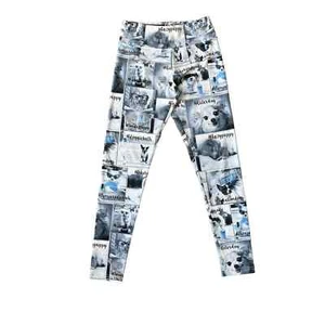 NWOT Girls 12 Justice Black Gray Blue Puppy Dog Silky Ankle Stretch Leggings - Picture 1 of 3