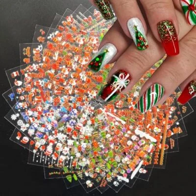 30 Hojas Navidad Arte en Uñas Pegatinas 3D Autoadhesivas Papá Noel Navidad-1 Foto 1 de 4