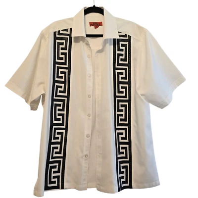Royal Prestige Men Shirt Size XL Collard Greek Key Pattern Short Sleeves Buttons - Image 1 of 4