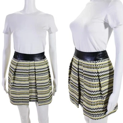 Minifalda plisada cintura alta Milly talla 4 cuero negro lana tribal preppy boho Foto 1 de 4