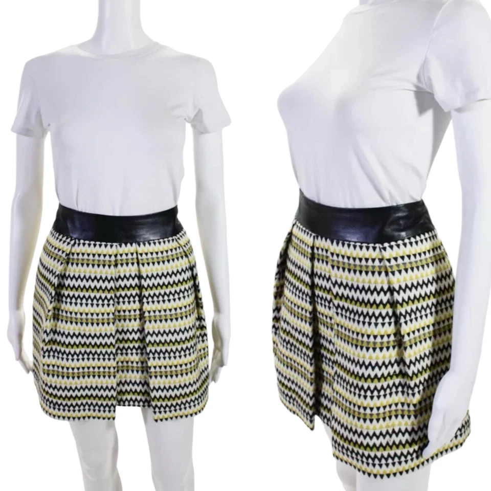 Minifalda plisada cintura alta Milly talla 4 cuero negro lana tribal preppy boho Foto 1 de 4