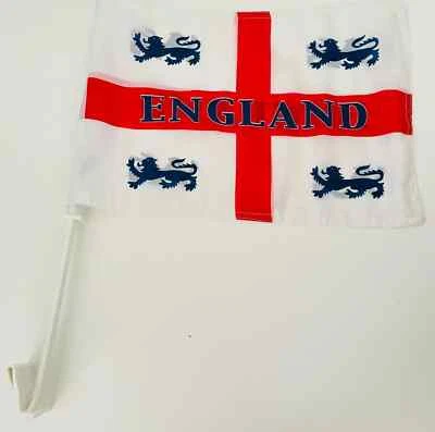 2 x England Car Flag St George Cross Strong Stick Double Sided Double Stitched - Image 1 of 3