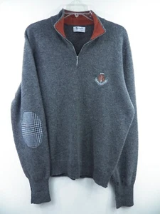 JOHNSTONS OF ELGIN MENS 44 XL 1/2 ZIP SWEATER GRAY ELBOW PATCH GOLF LOGO MADE UK - Picture 1 of 8