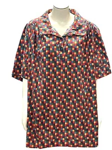 CCC Vintage Multicolor Patchwork Cottage Core ButtonUp Front Short Sleeve Blouse - Picture 1 of 6