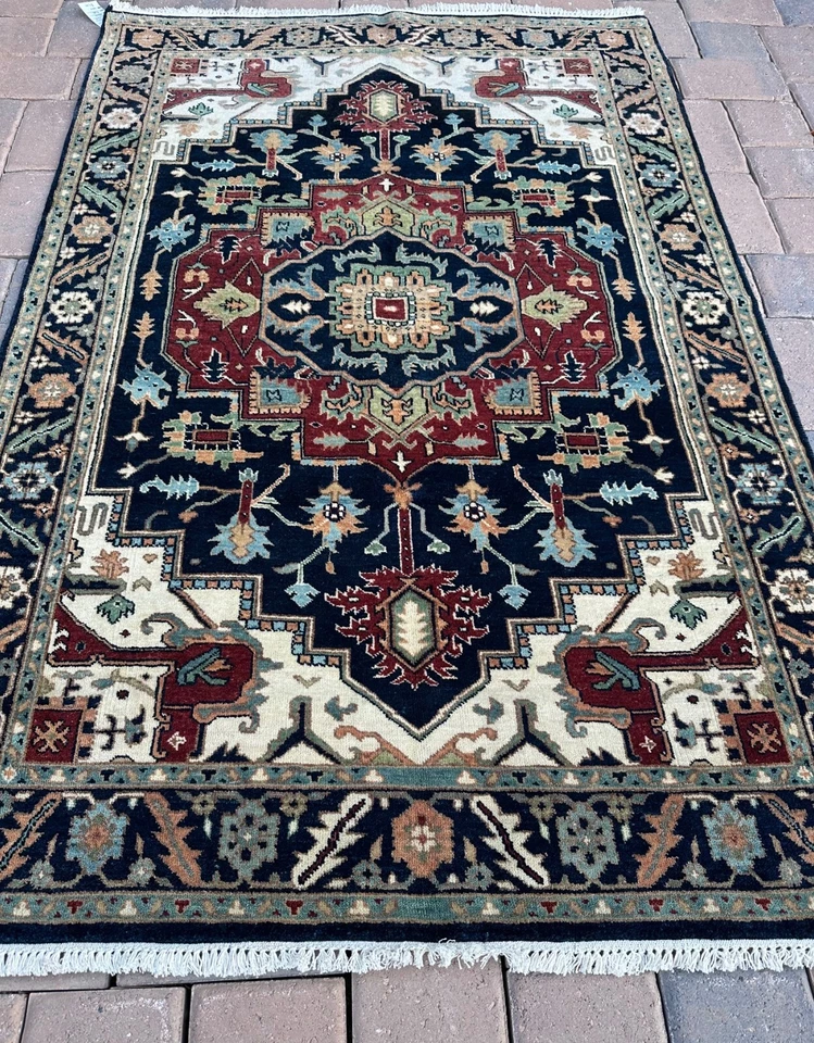 Brand New Oriental Accent Rug Handmade in India, Colorful Geometric Design, 4x6 - Image 1 of 4