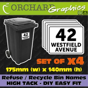 4x LARGE Wheelie Bin Numbers HIGH TACK ~ Stickers Address Street Road House Name - Picture 1 of 3