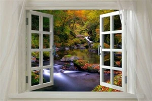 FENSTER auf Waldbach im HERBST landschaftliches Poster 20x30 frisch animiert neu - Bild 1 von 1
