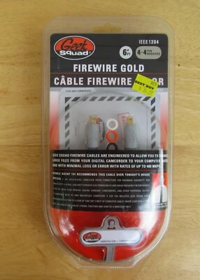 NEW IN PACKAGE Geek Squad 6' IEEE 1394 FireWire Gold 4-Pin to 4-Pin Cable, NOS - Image 1 of 4