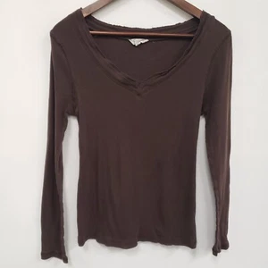 Vintage Energie Womens Y2K Elena Gilbert Ribbed Knit Top Size XL Brown Forest - Picture 1 of 9