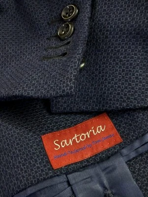 Blazer Sartoria Tom James Para Hombres Azul Marino 44L Tweed Lana Puños Funcionales EE. UU. Hecho a Mano Foto 1 de 4