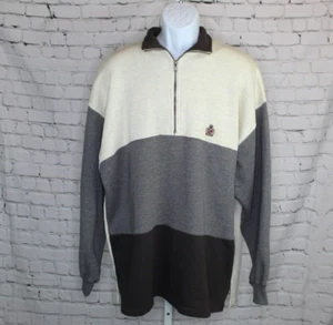 Vintage 90's Bugle Boy Men's XXL Fleece Pullover Pockets 1/4 Zip Gray Beige EUC - Picture 1 of 10