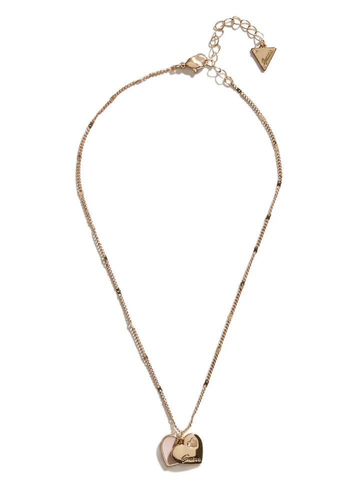 NEW GUESS GOLD TONE CHAIN,2 HEART,PINK ENAMEL,CHARM NECKLACE - Image 1 of 1
