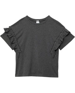 Truce Top Kids XL Black Cotton Crew Neck Short Sleeve Ruffle Pull-Over JDM901 - Picture 1 of 12