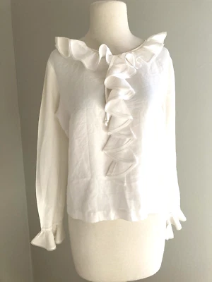 Винтажная блузка спереди оборки бант назад кнопка, кружево богемный s-m стимпанк - Изображение 1 из 4