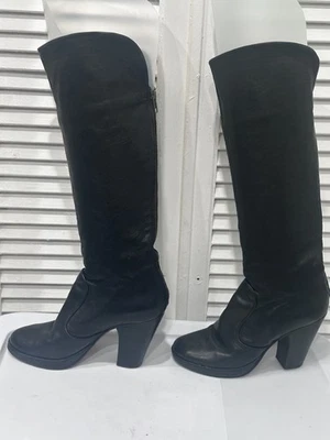 Fiorentini + Baker botas hasta la rodilla de cuero negro cremallera trasera 4” tacón trozo talla 7 Foto 1 de 4