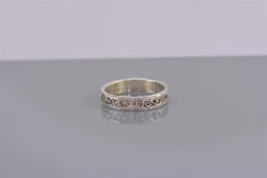 Sterling Silver 4mm Carved Scroll Eternity Patterned Band Ring 925 Sz: 6 - Picture 1 of 8