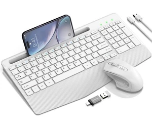 Wireless Keyboard and Mouse Combo, Ergonomic Keyboard with Wrist Rest - Afbeelding 1 van 8